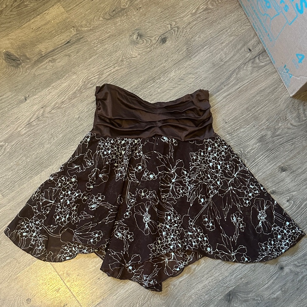 Chic Brown Y2K Vintage Floral Women's Strapless Top